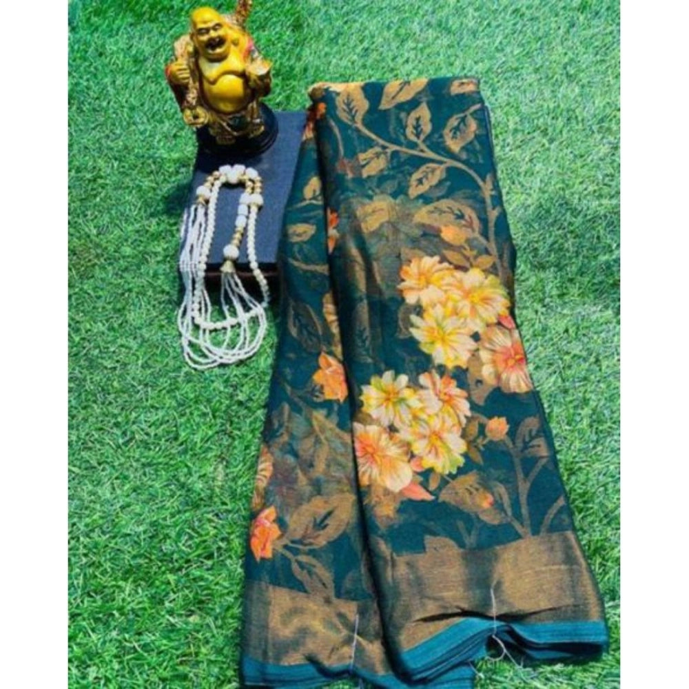 Women's Viscose Rayon Printed Saree With Unstitched Blouse (Rama) - VANSHELLE