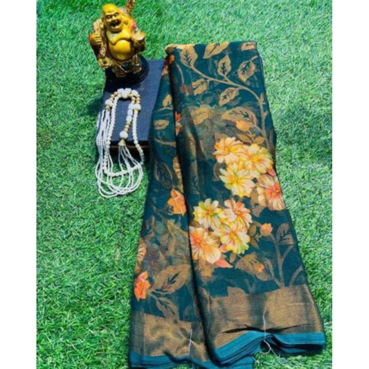 Women's Viscose Rayon Printed Saree With Unstitched Blouse (Rama) - VANSHELLE