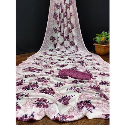 Women's Georgette Printed Saree With Unstitched Blouse (Pink) - VANSHELLE