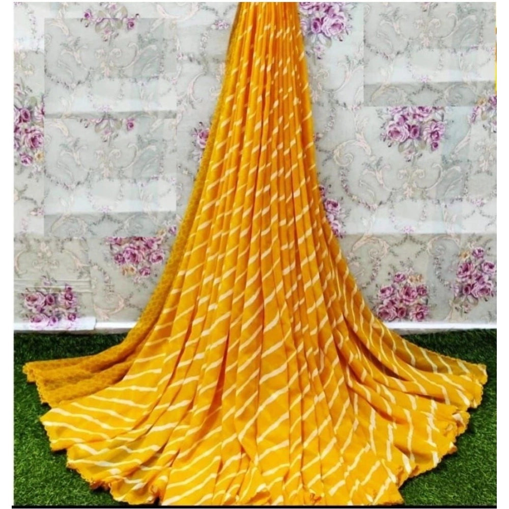 Women's Georgette Printed Saree With Unstitched Blouse (Yellow) - VANSHELLE