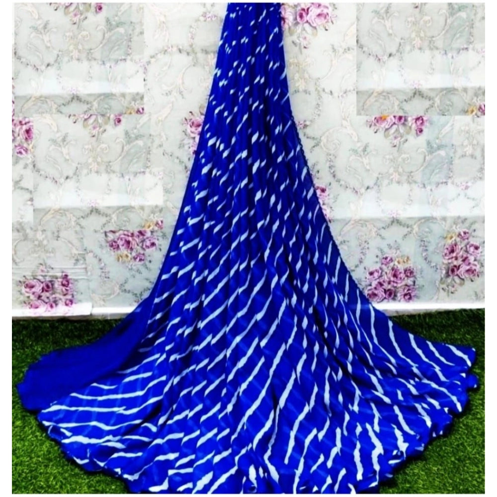 Women's Georgette Printed Saree With Unstitched Blouse (Blue) - VANSHELLE