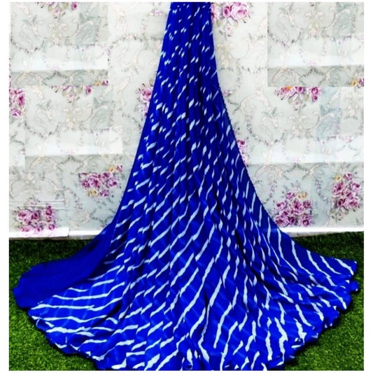 Women's Georgette Printed Saree With Unstitched Blouse (Blue) - VANSHELLE