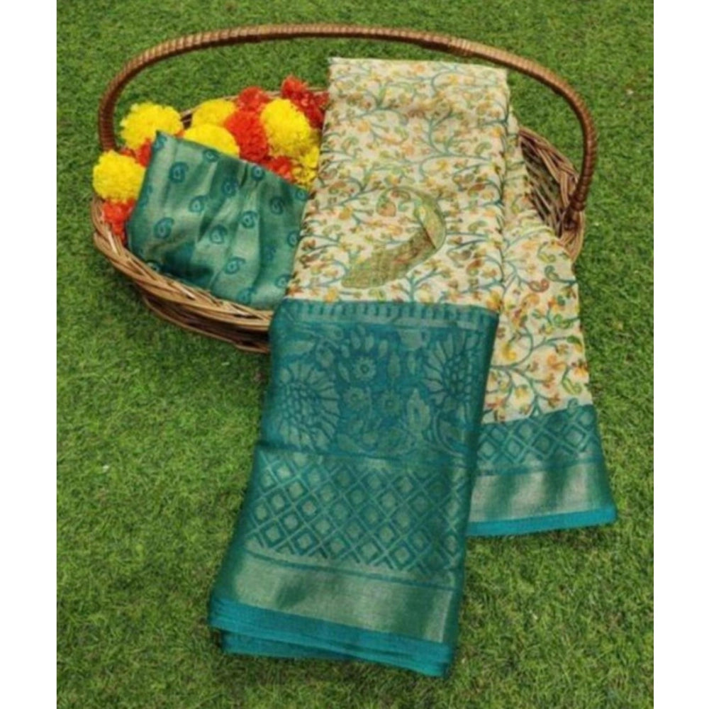 Women's Viscose Rayon Printed Saree With Unstitched Blouse (Skyblue) - VANSHELLE