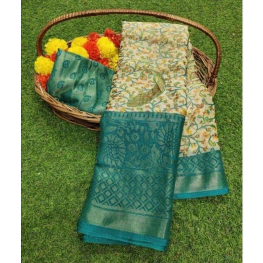 Women's Viscose Rayon Printed Saree With Unstitched Blouse (Skyblue) - VANSHELLE