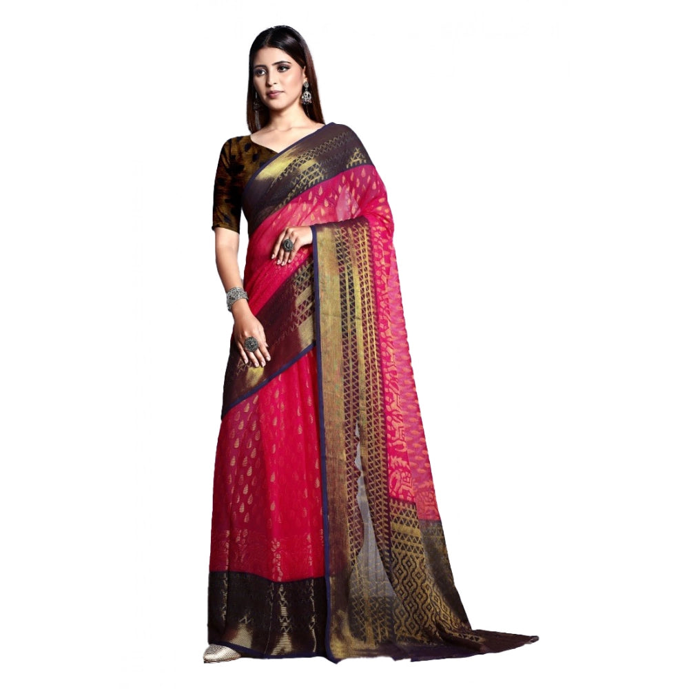 Women's Viscose Rayon Printed Saree With Unstitched Blouse (Pink) - VANSHELLE