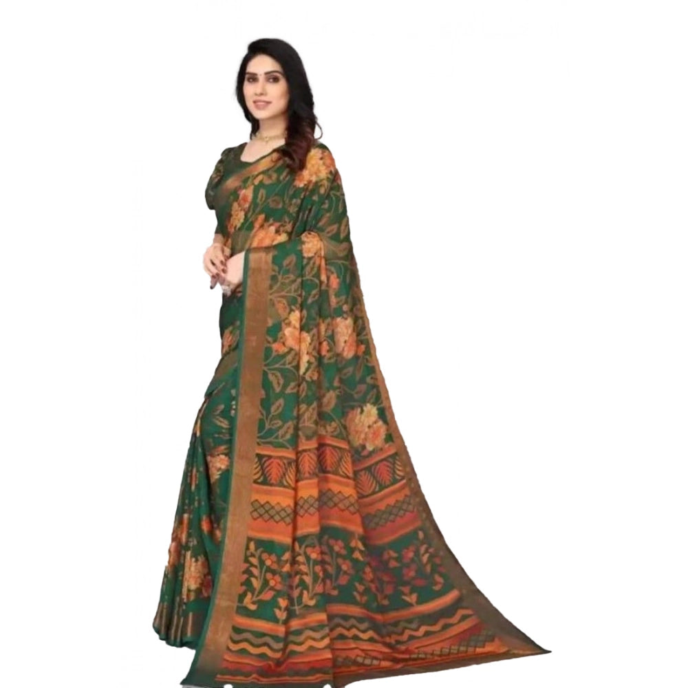 Women's Viscose Rayon Printed Saree With Unstitched Blouse (Green) - VANSHELLE