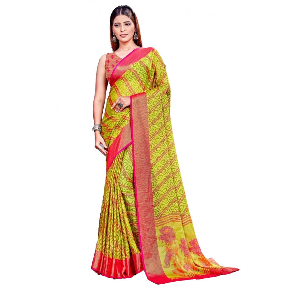 Women's Viscose Rayon Printed Saree With Unstitched Blouse (Green) - VANSHELLE