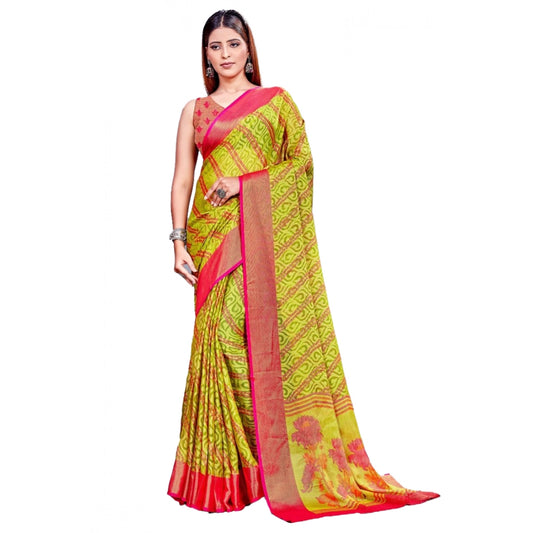Women's Viscose Rayon Printed Saree With Unstitched Blouse (Green) - VANSHELLE