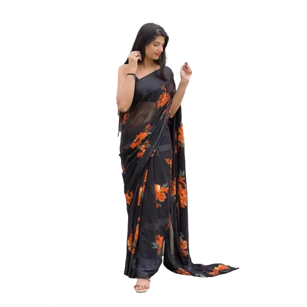 Women's Satin Patta Printed Saree With Unstitched Blouse (Orange) - VANSHELLE