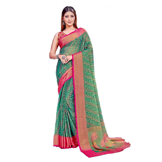 Women's Viscose Rayon Printed Saree With Unstitched Blouse (Rama) - VANSHELLE