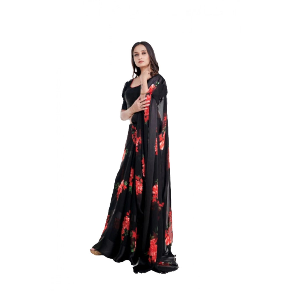 Women's Satin Patta Printed Saree With Unstitched Blouse (Red) - VANSHELLE