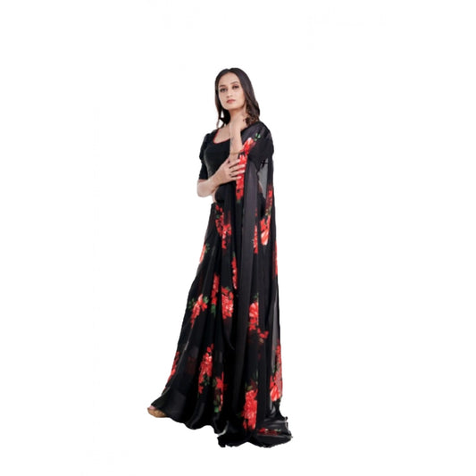 Women's Satin Patta Printed Saree With Unstitched Blouse (Red) - VANSHELLE