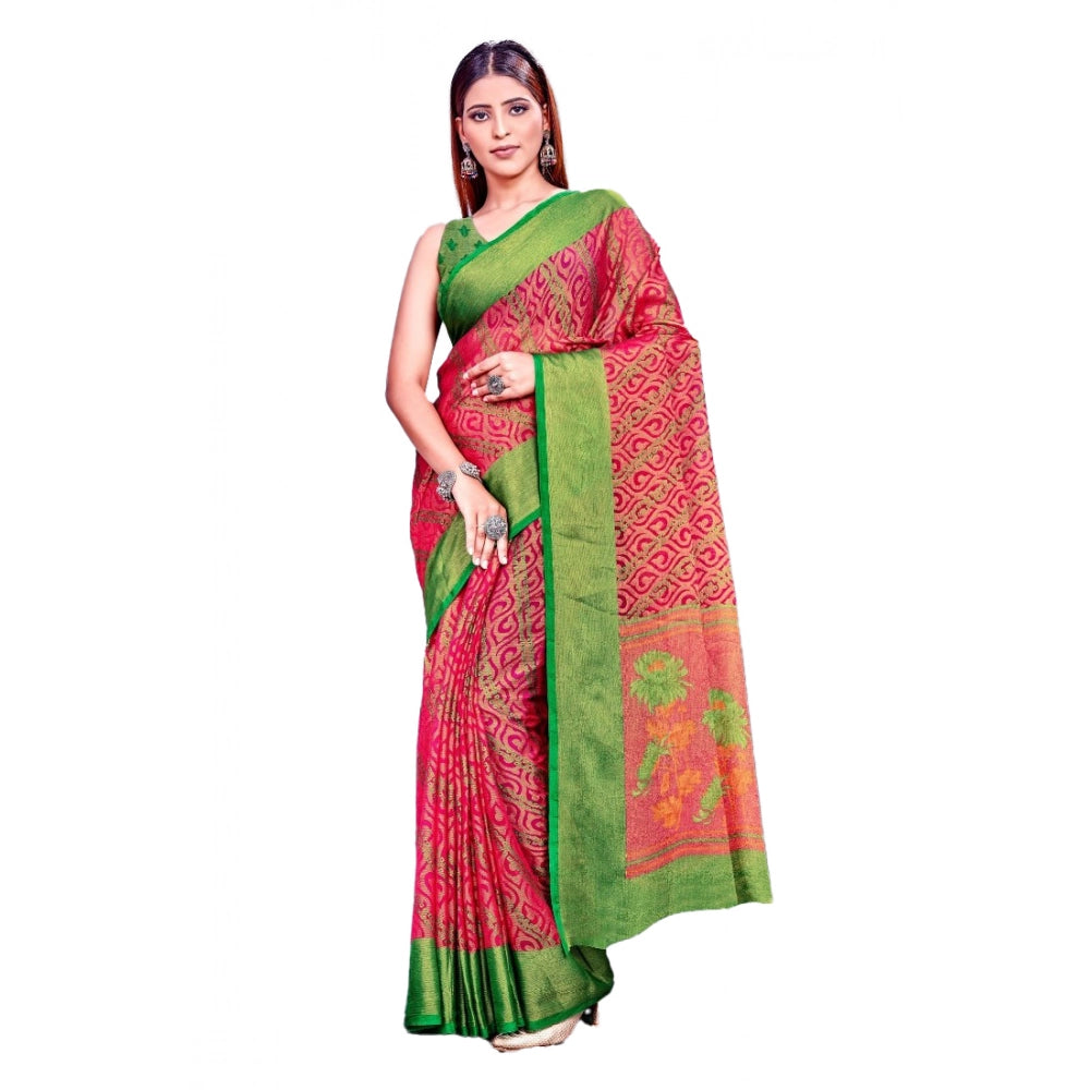 Women's Viscose Rayon Printed Saree With Unstitched Blouse (Pink) - VANSHELLE
