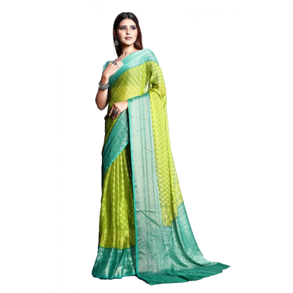 Women's Viscose Rayon Printed Saree With Unstitched Blouse (Green) - VANSHELLE