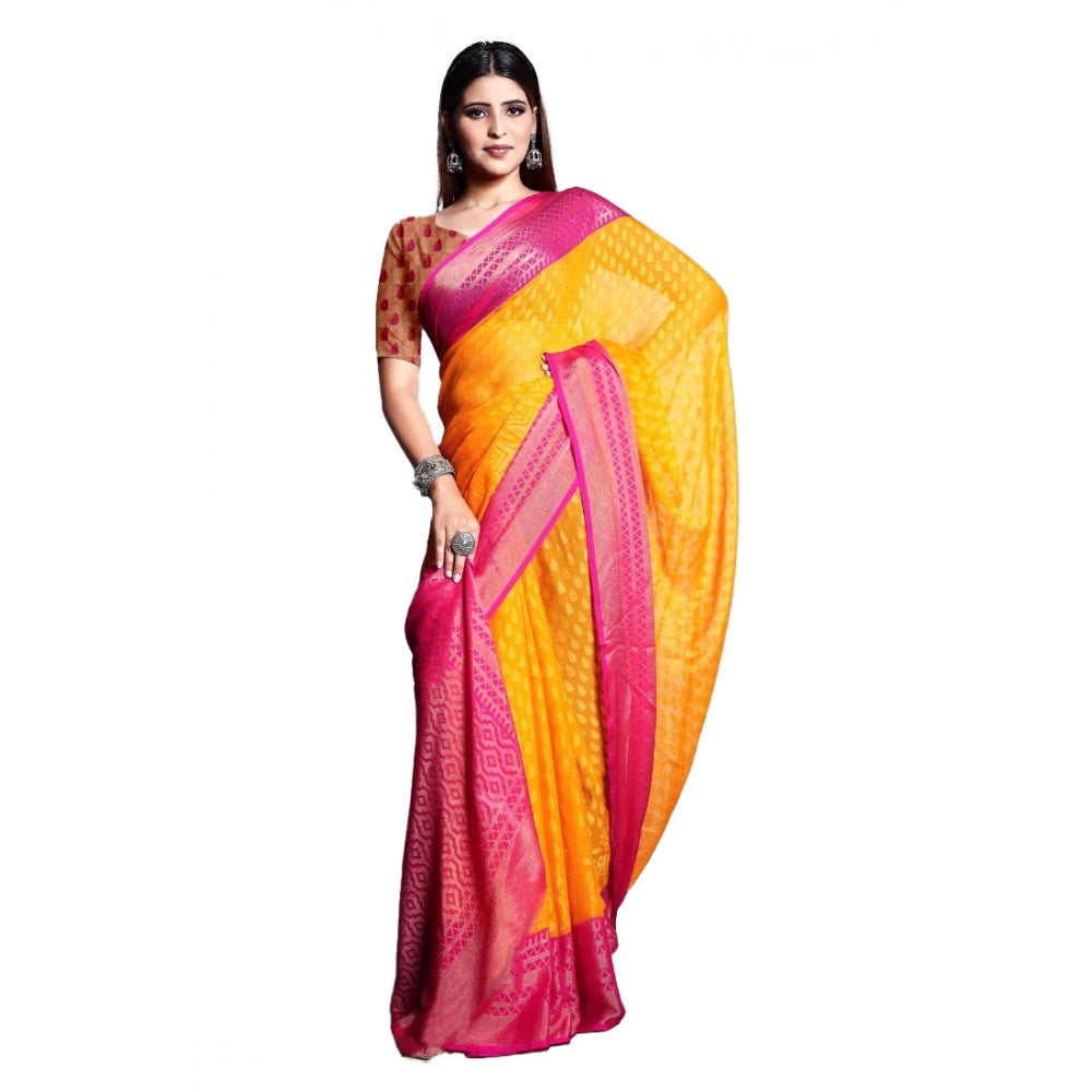 Women's Viscose Rayon Printed Saree With Unstitched Blouse (Yellow) - VANSHELLE