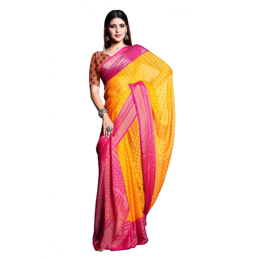 Women's Viscose Rayon Printed Saree With Unstitched Blouse (Yellow) - VANSHELLE
