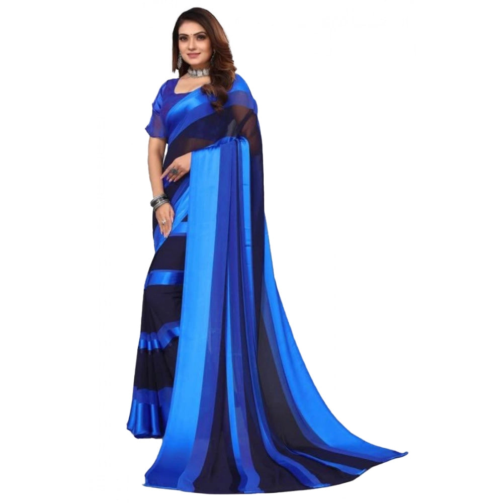 Women's Satin Patta Printed Saree With Unstitched Blouse (Skyblue) - VANSHELLE