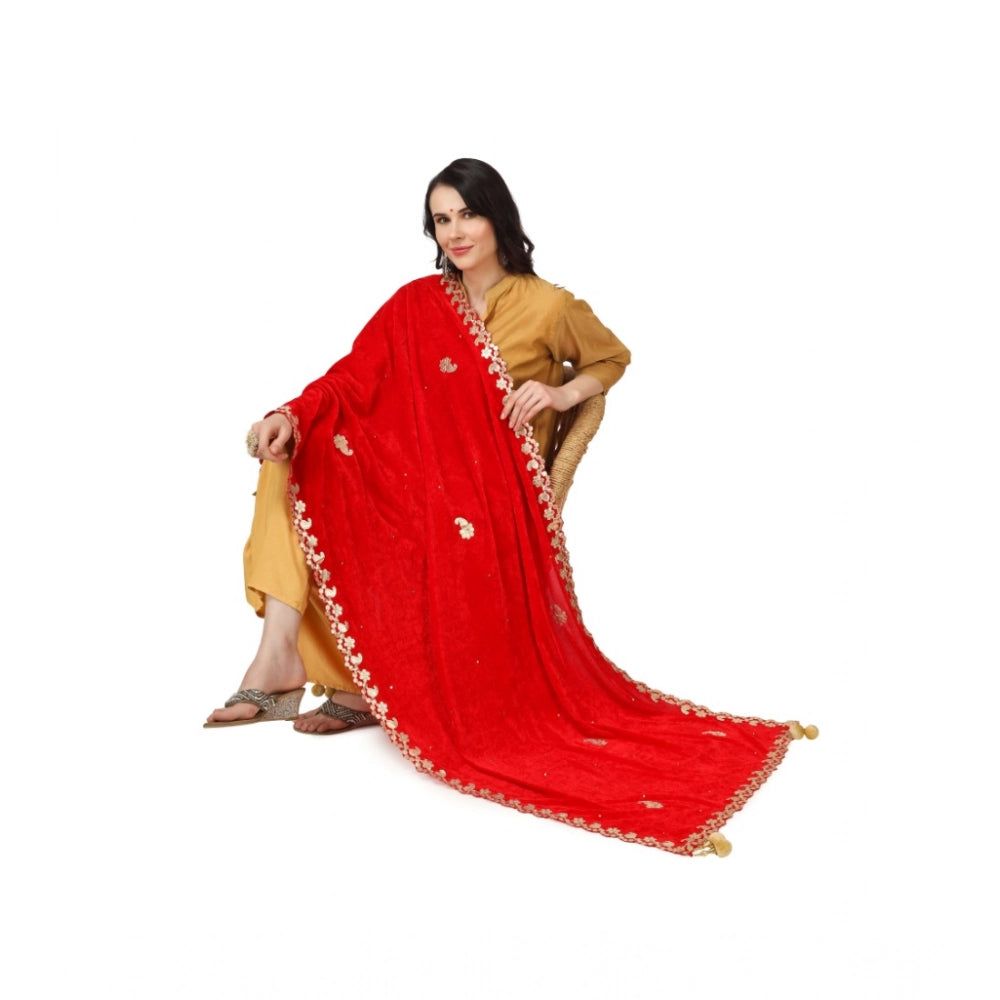 Women'S Velvet Gotta Patti Dupatta (Red, Length: 2.25 To 2.50
