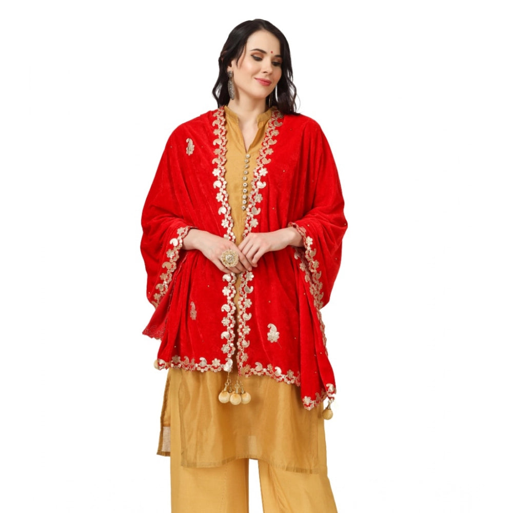 Women'S Velvet Gotta Patti Dupatta (Red, Length: 2.25 To 2.50
