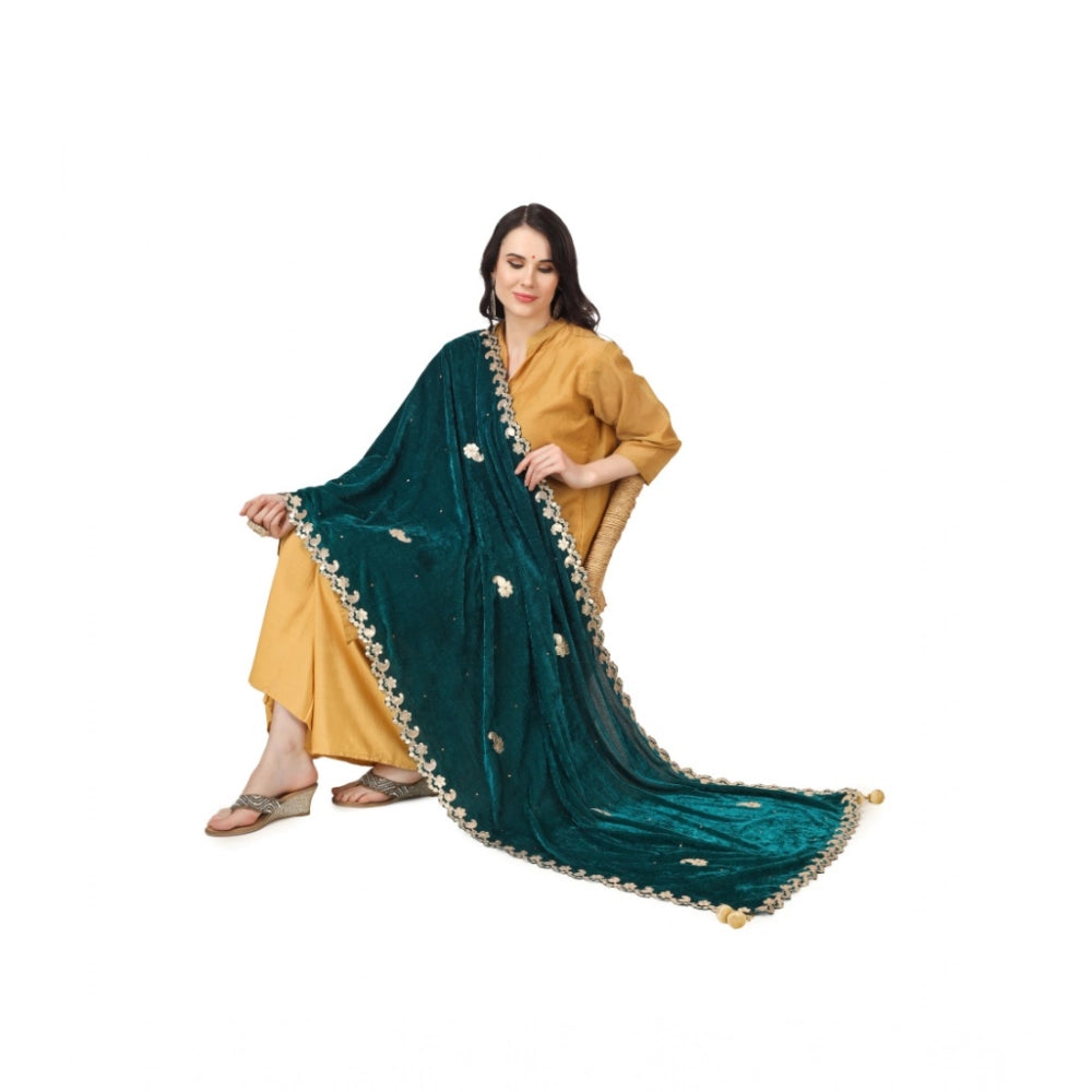 Women'S Velvet Gotta Patti Dupatta (Dark Green, Length: 2.25 T