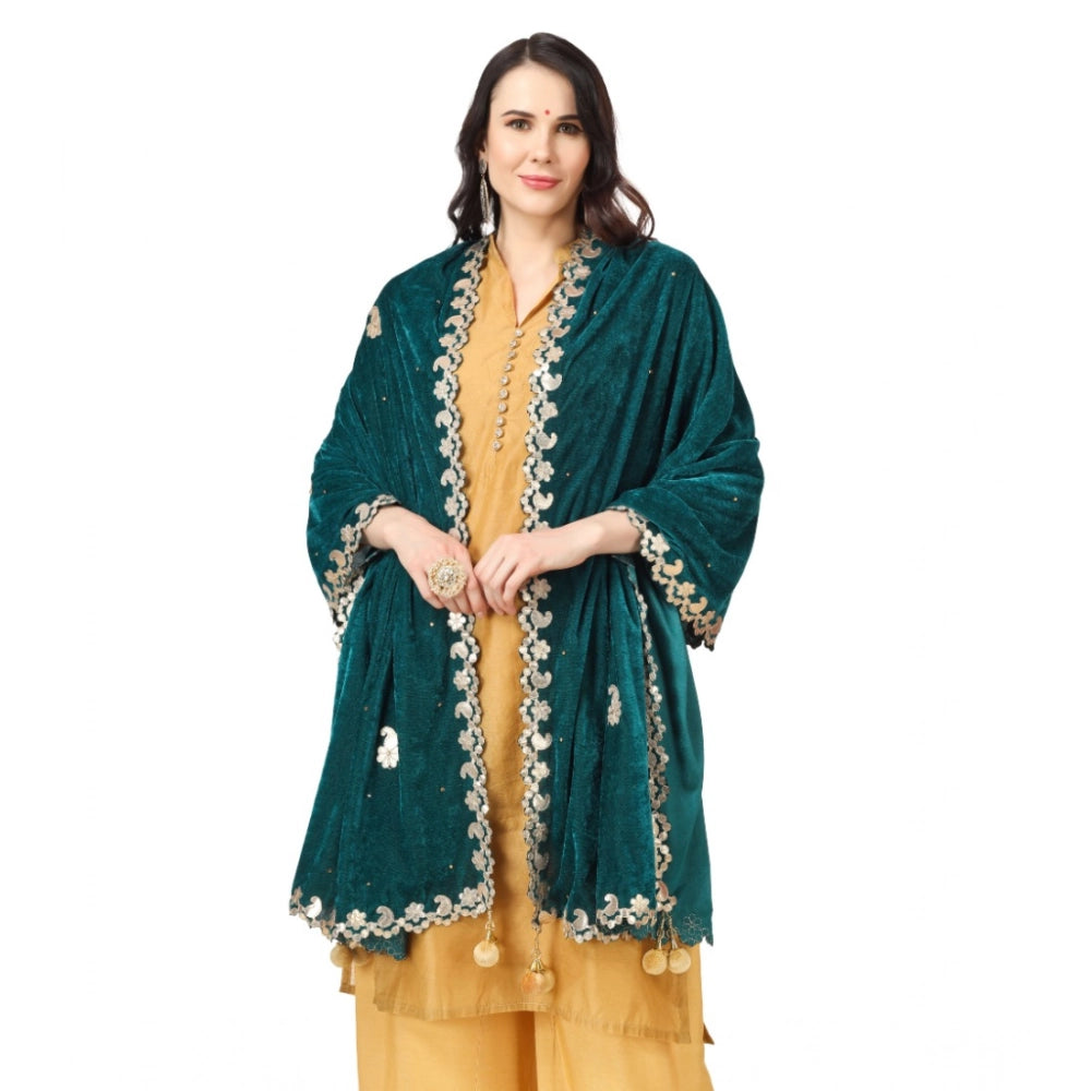Women'S Velvet Gotta Patti Dupatta (Dark Green, Length: 2.25 T