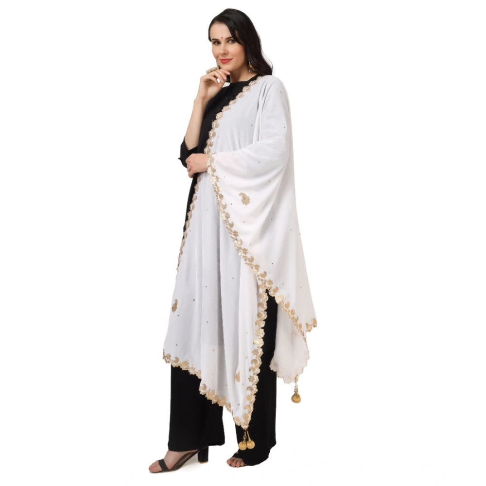 Women'S Velvet Gotta Patti Dupatta (White, Length: 2.25 To 2.5