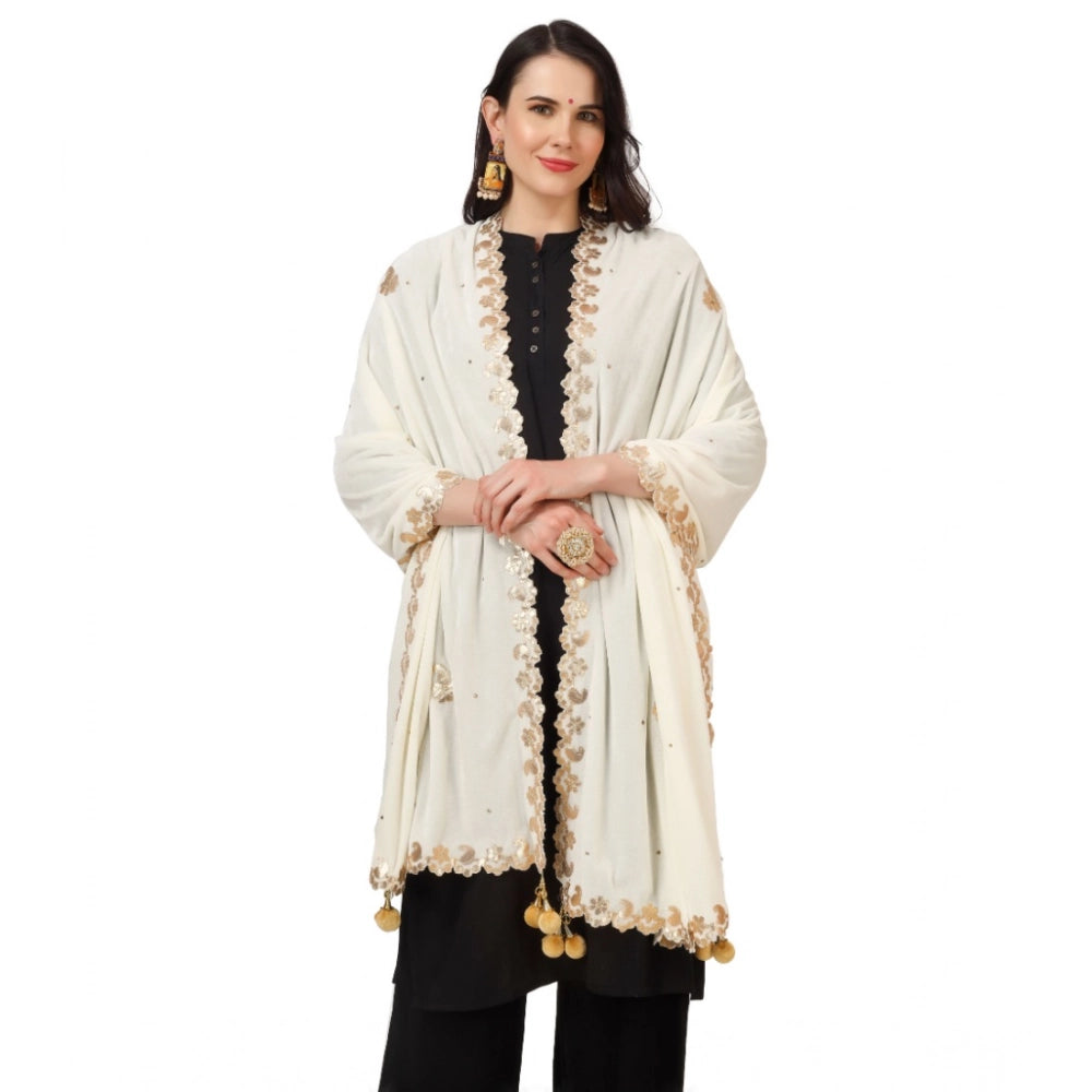 Women'S Velvet Gotta Patti Dupatta (Off White, Length: 2.25 To