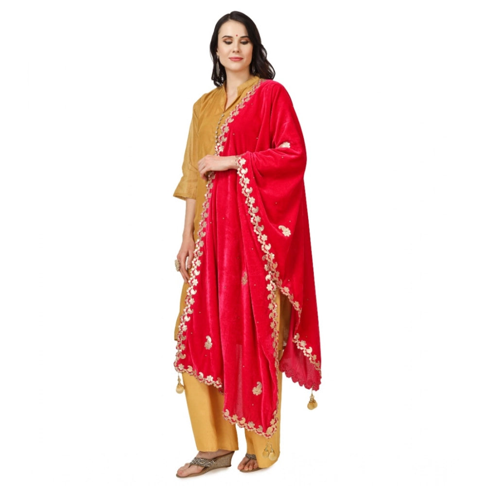 Women's Velvet Gotta Patti Dupatta (Pink, Length: 2.25 to 2.50 Mtr) - VANSHELLE