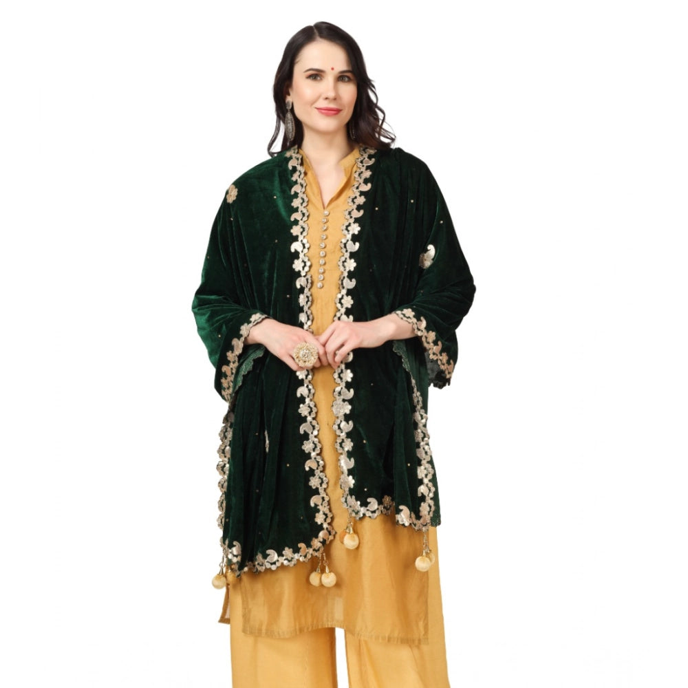 Women'S Velvet Gotta Patti Dupatta (Green, Length: 2.25 To 2.5