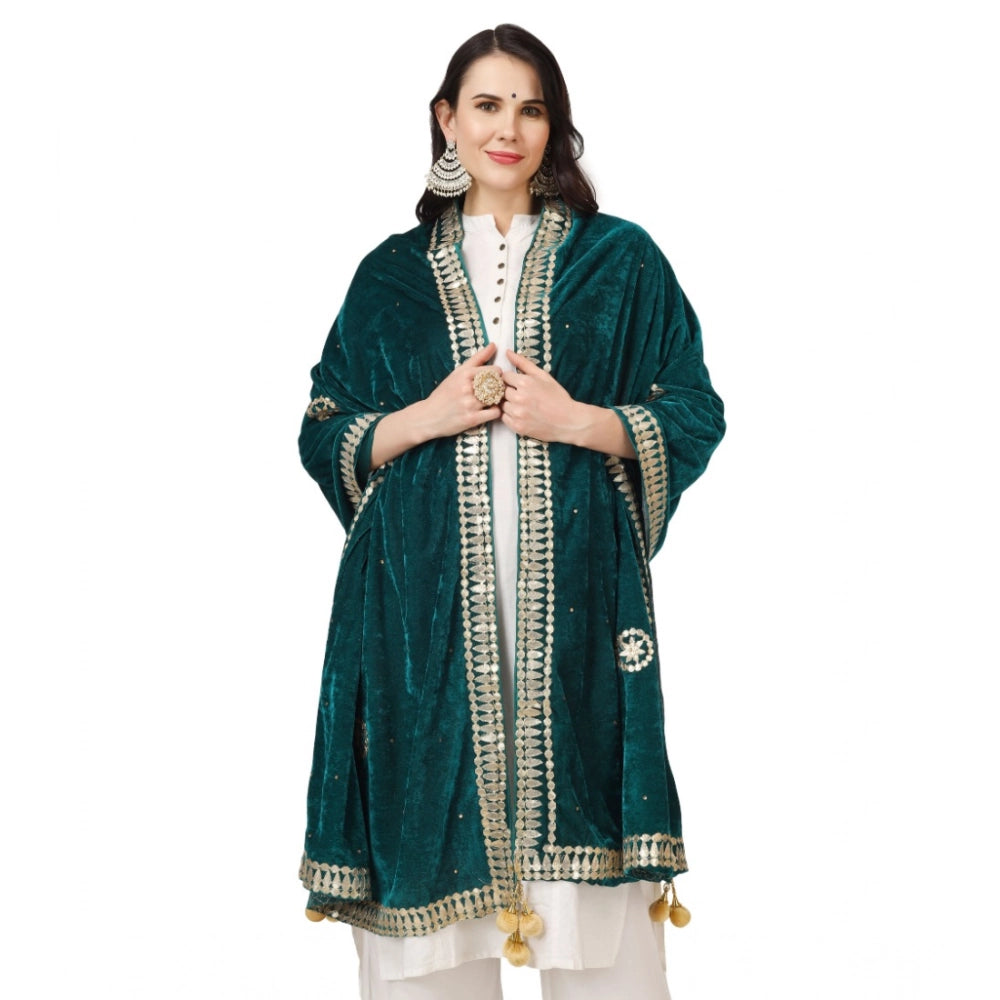 Women's Velvet Gotta Patti Dupatta (Dark Green, Length: 2.25 to 2.50 Mtr) - VANSHELLE
