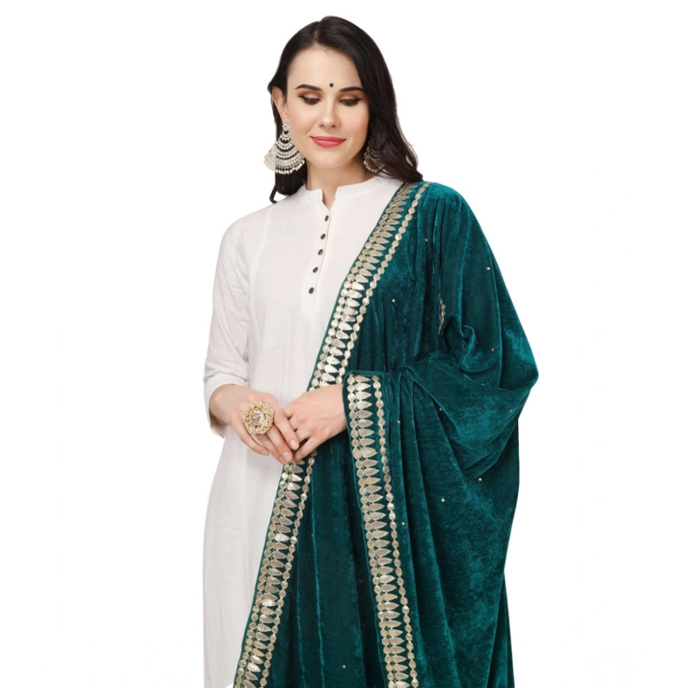 Women's Velvet Gotta Patti Dupatta (Dark Green, Length: 2.25 to 2.50 Mtr) - VANSHELLE