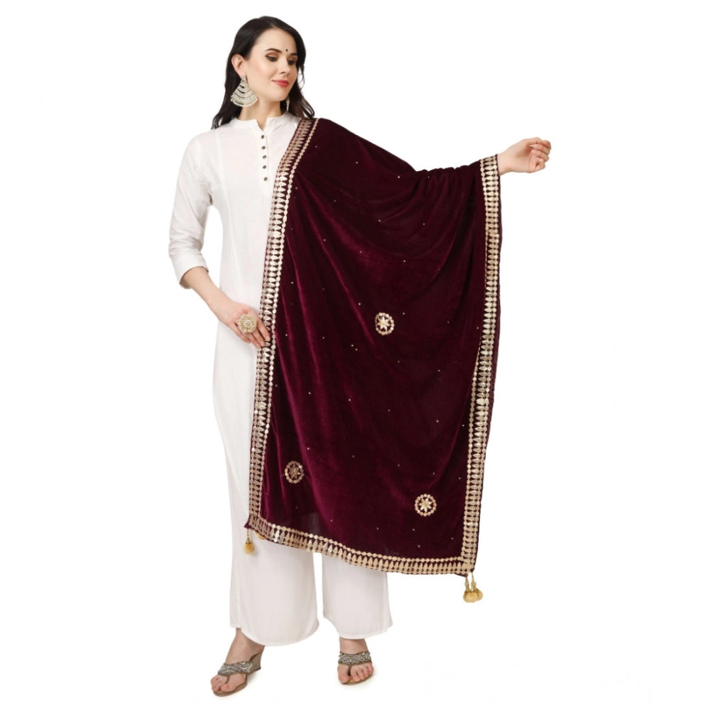 Women's Velvet Gotta Patti Dupatta (Purple, Length: 2.25 to 2.50 Mtr) - VANSHELLE