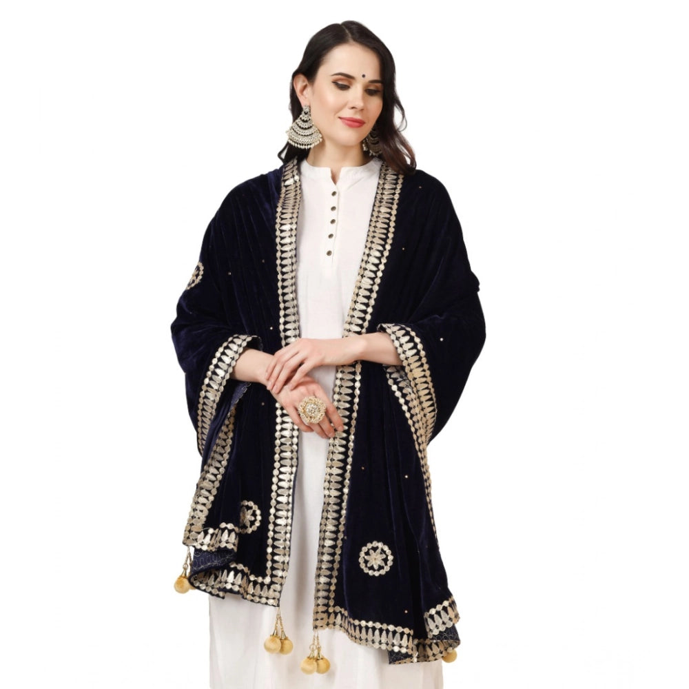 Women's Velvet Gotta Patti Dupatta (Blue, Length: 2.25 to 2.50 Mtr) - VANSHELLE