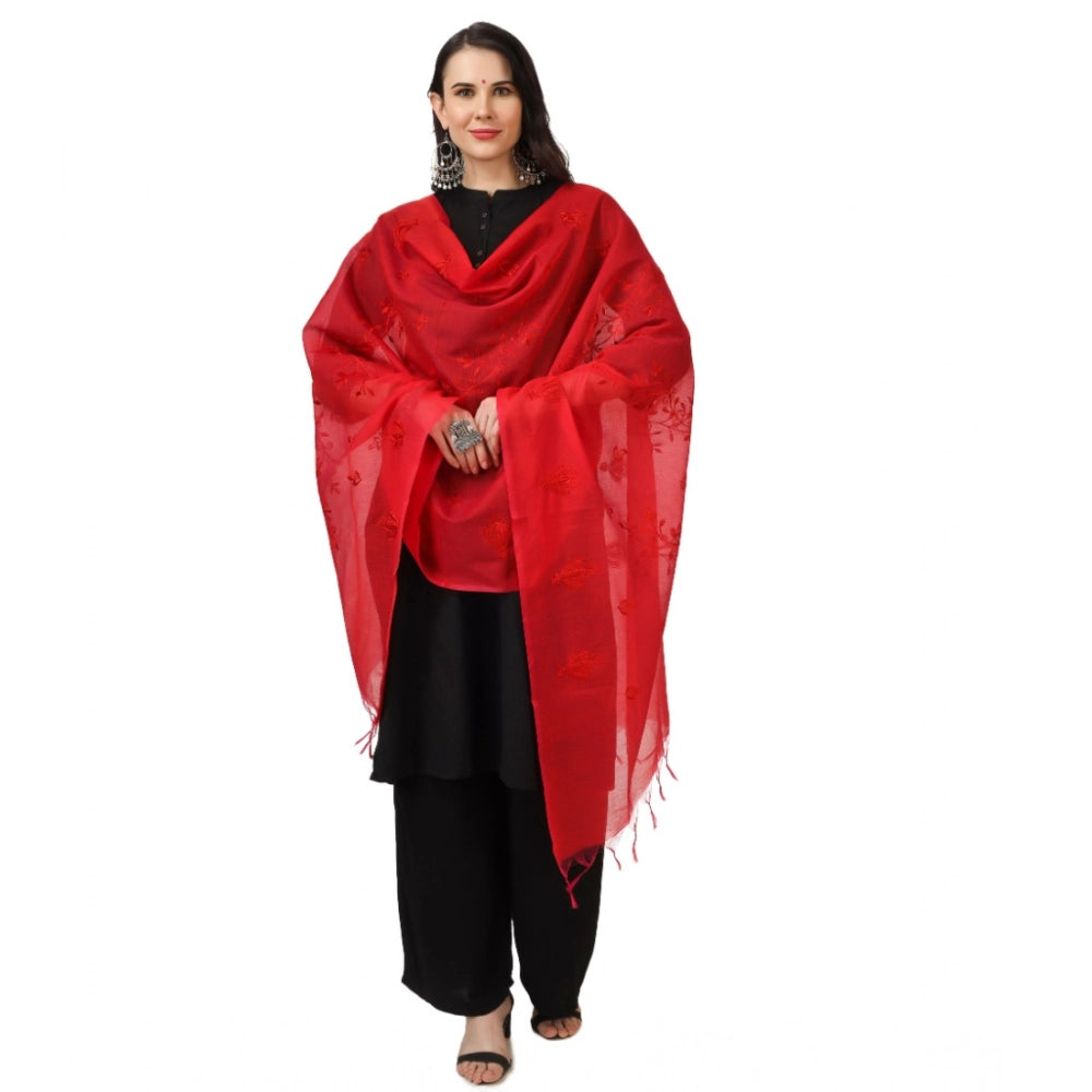 Women'S Cotton Embroidered Dupatta (Red, Length: 2.25 To 2.50