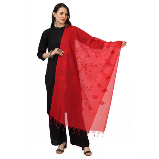 Women'S Cotton Embroidered Dupatta (Red, Length: 2.25 To 2.50