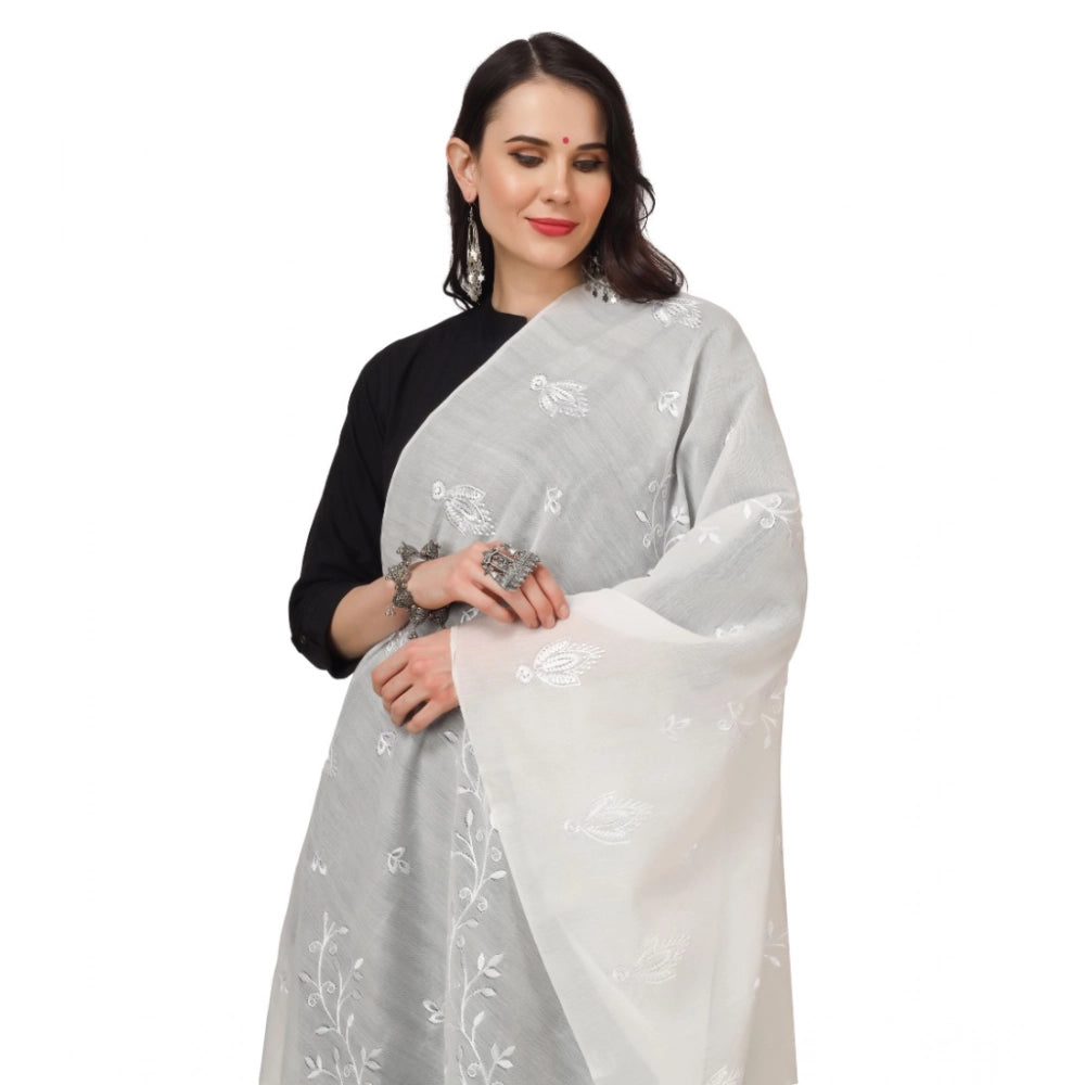 Women'S Cotton Embroidered Dupatta (White, Length: 2.25 To 2.5
