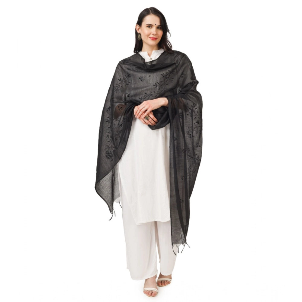 Women'S Cotton Embroidered Dupatta (Black, Length: 2.25 To 2.5