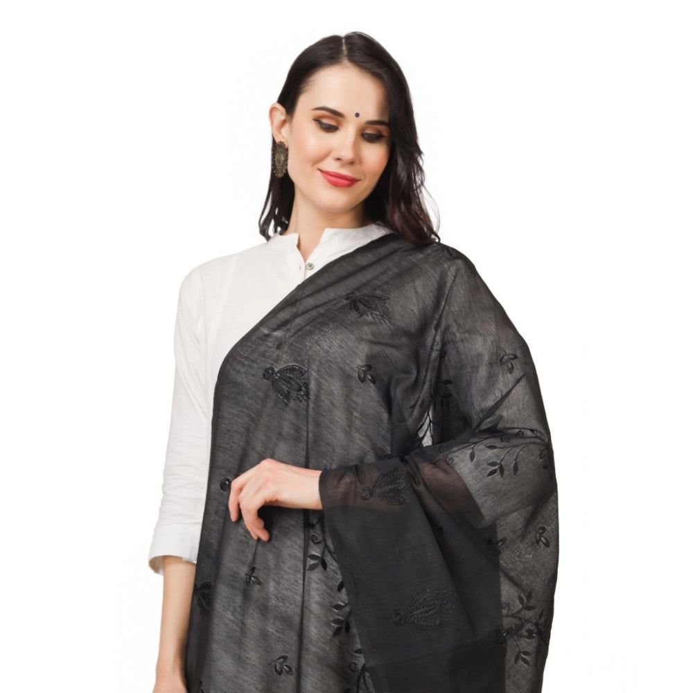 Women'S Cotton Embroidered Dupatta (Black, Length: 2.25 To 2.5