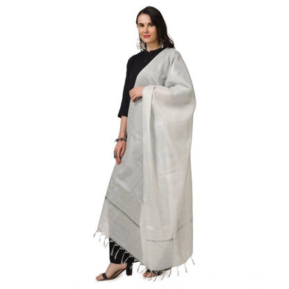 Women's Chanderi Solid Dupatta (White, Length: 2.25 to 2.50 Mtr)