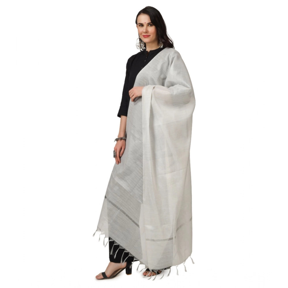 Women'S Chanderi Solid Dupatta (White, Length: 2.25 To 2.50 Mt
