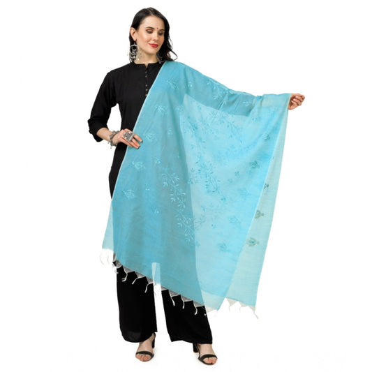 Women'S Cotton Embroidered Dupatta (Aqua Blue, Length: 2.25 To