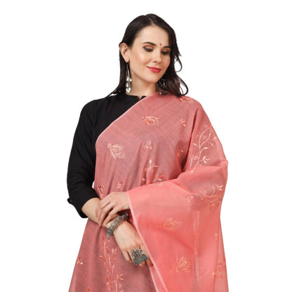 Women's Cotton Embroidered Dupatta (Peach, Length: 2.25 to 2.50 Mtr)
