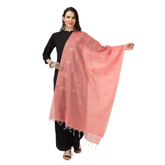 Women'S Cotton Embroidered Dupatta (Peach, Length: 2.25 To 2.5