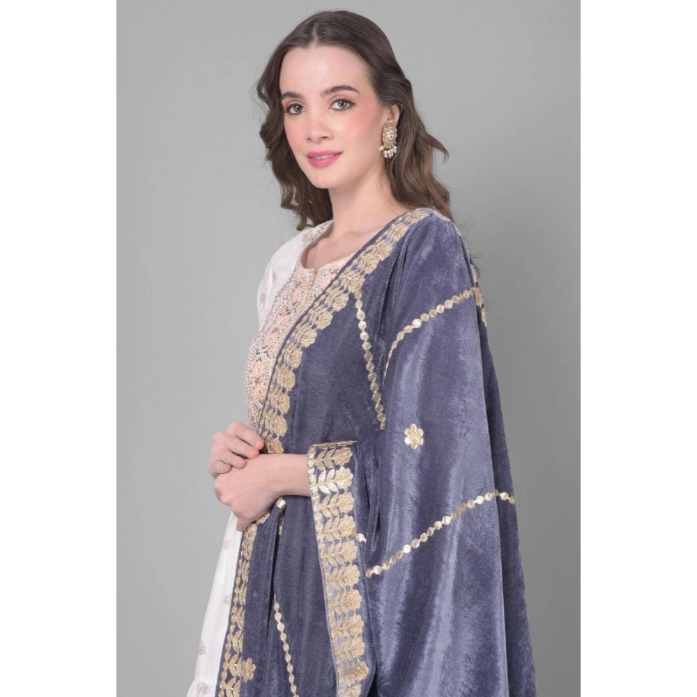 Women'S Velvet Gotta Patti Dupatta (Grey, Length: 2.25 To 2.50