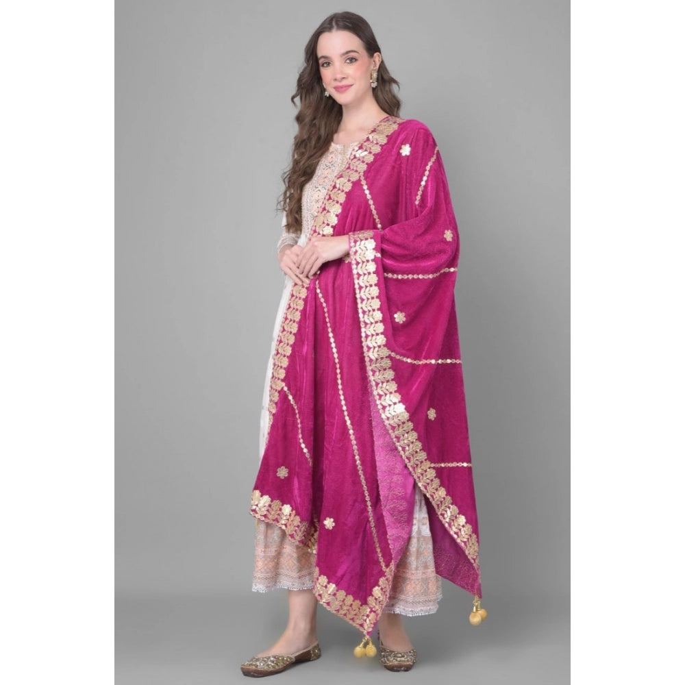 Women's Velvet Gotta Patti Dupatta (Purple, Length: 2.25 to 2.50 Mtr) - VANSHELLE