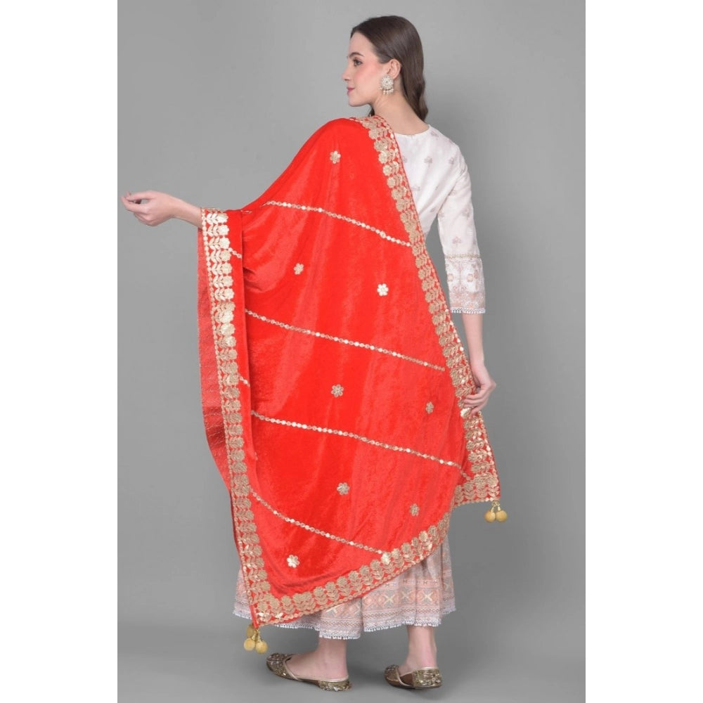 Women's Velvet Gotta Patti Dupatta (Red, Length: 2.25 to 2.50 Mtr) - VANSHELLE