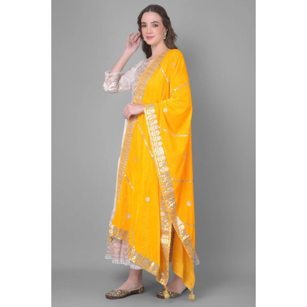 Women's Velvet Gotta Patti Dupatta (Yellow, Length: 2.25 to 2.50 Mtr) - VANSHELLE