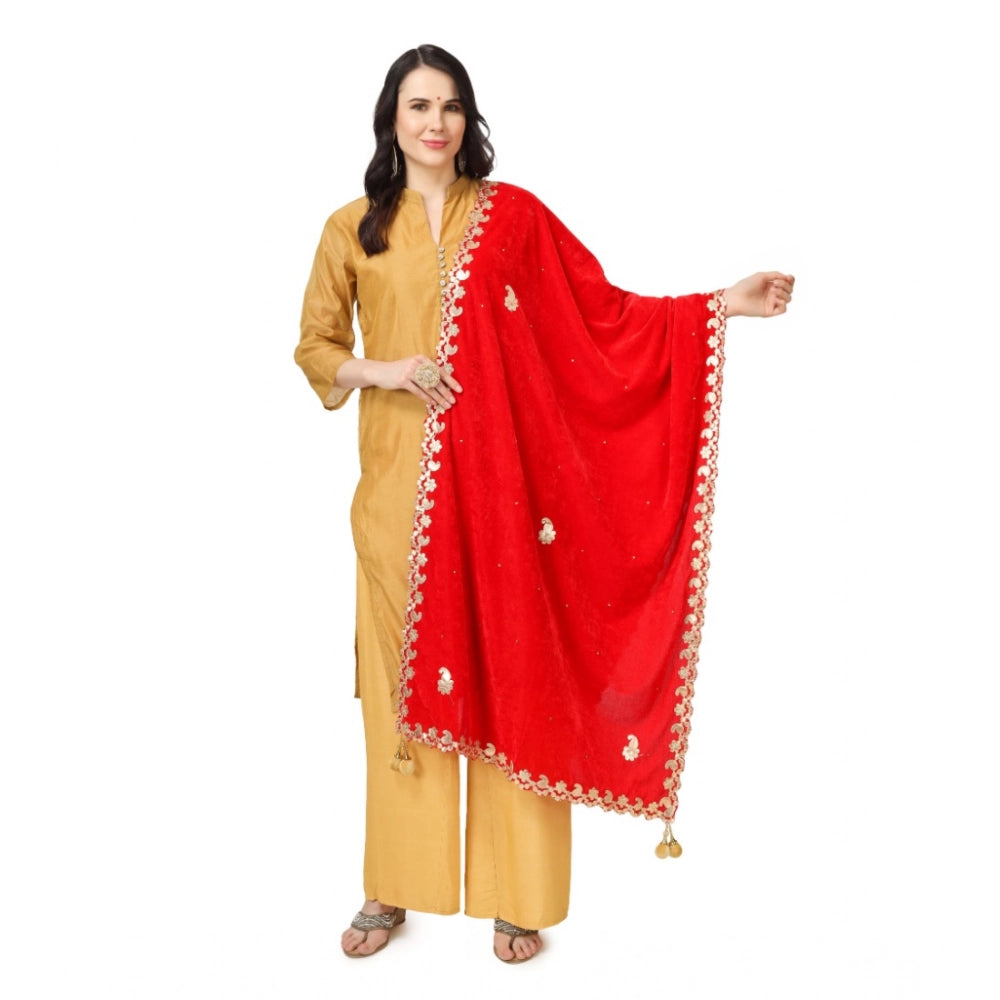 Women'S Velvet Gotta Patti Dupatta (Red, Length: 2.25 To 2.50