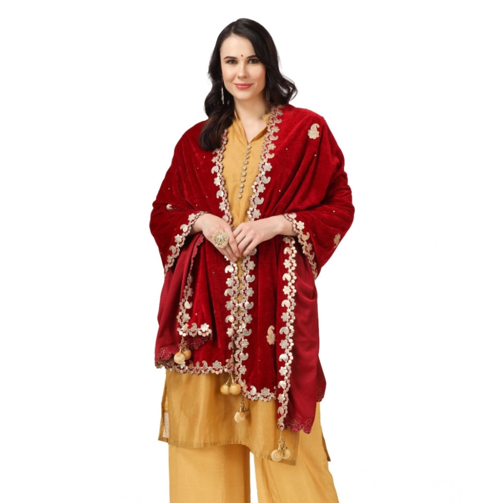 Women'S Velvet Gotta Patti Dupatta (Maroon, Length: 2.25 To 2.
