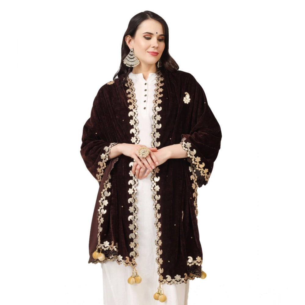 Women'S Velvet Gotta Patti Dupatta (Brown, Length: 2.25 To 2.5
